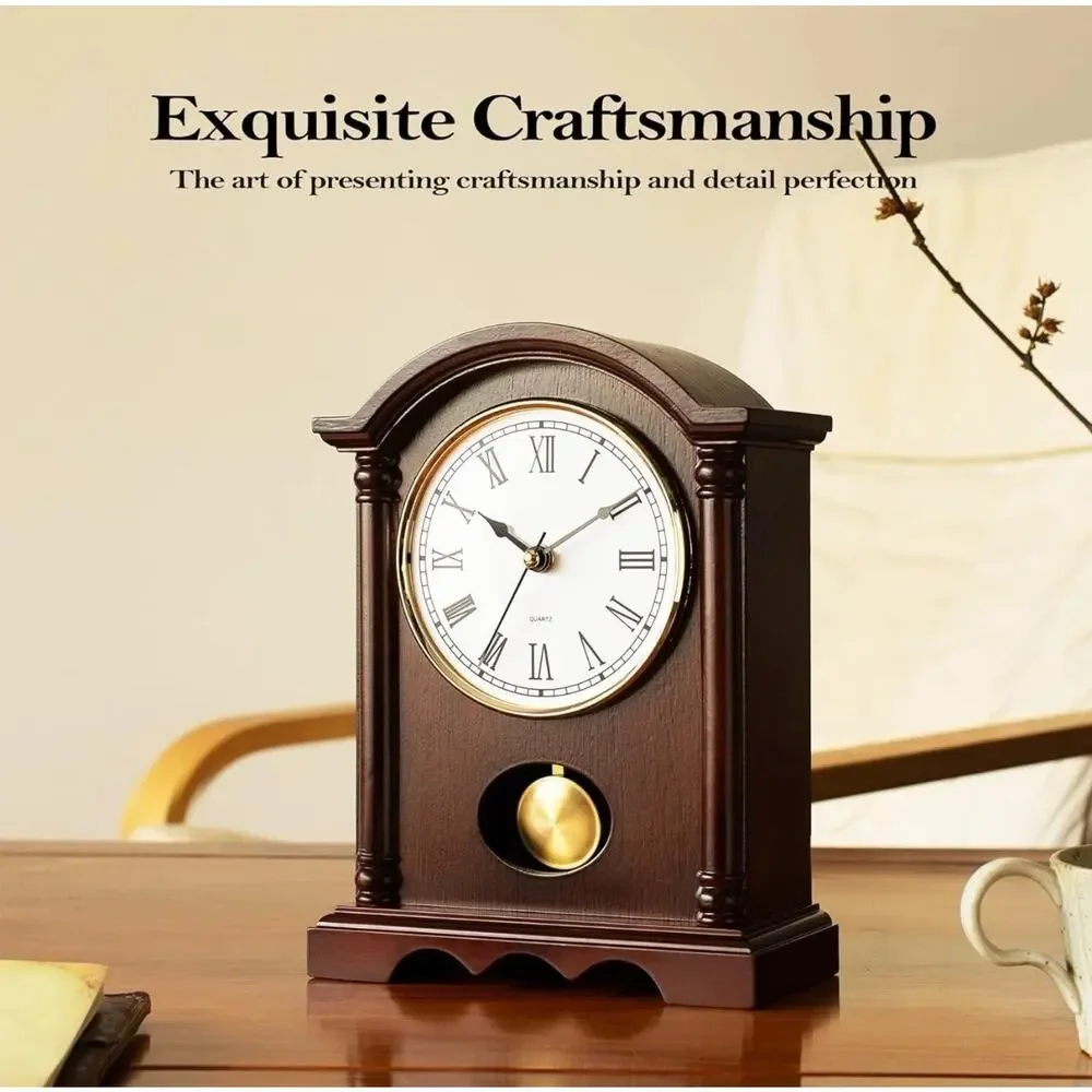 Classic Grandfather Mantel Clock for Living Room Elegant Wooden Finish Gold-Tone